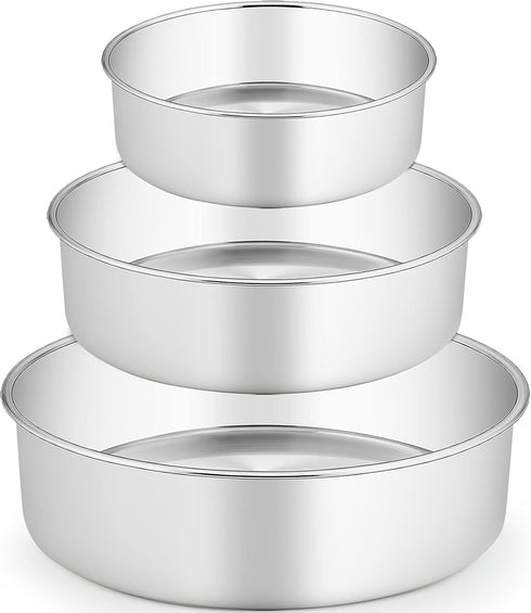 TeamFar 6/8/9 Inch Cake Pan Set - Stainless Steel Round Baking Pans for Cake, Brownie, Lasagna, Dishwasher Safe