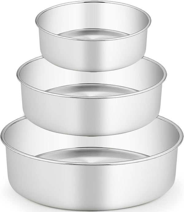 TeamFar 6/8/9 Inch Cake Pan Set - Stainless Steel Round Baking Pans for Cake, Brownie, Lasagna, Dishwasher Safe