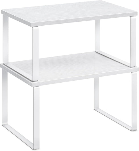 SONGMICS Cabinet Organizer Shelf, Set of 2 Kitchen Counter Shelves, Stackable Expandable Metal and Engineered Wood