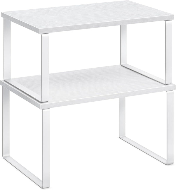 SONGMICS Cabinet Organizer Shelf, Set of 2 Kitchen Counter Shelves, Stackable Expandable Metal and Engineered Wood