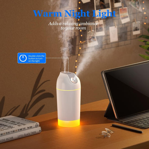 480ml 4 2600mAh) Mini Humidifier-Battery Operated Cordless Portable Small Humidifier USB Rechargeable Personal Desktop