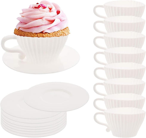 Silicone Muffin Cups for Baking, 16 Pcs Teacup Cupcake Liners, Reusable Muffin Liners, White