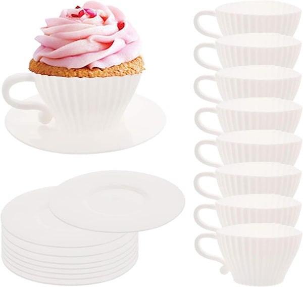 Silicone Muffin Cups for Baking, 16 Pcs Teacup Cupcake Liners, Reusable Muffin Liners, White