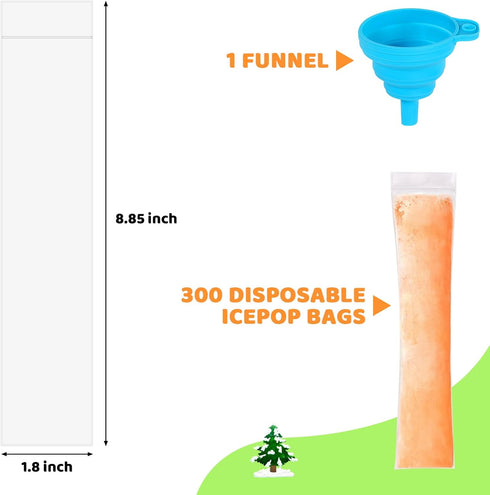 300 Disposable Ice Popsicle Mold Bags Comes With A Funnel, BPA Free Freezer Tubes, Healthy Snack Yogurt Stick Juice