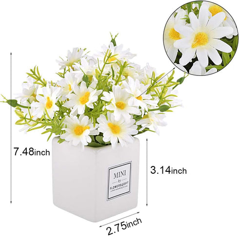 AIFUSI Artificial Flowers, Mini Silky White Daisy Decor in Vase for Home Indoor Centerpiece