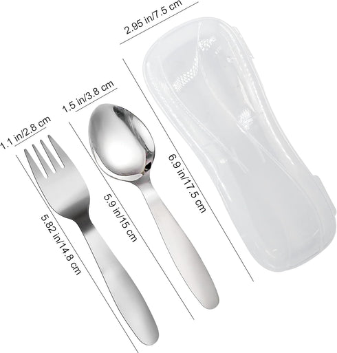 VANRA 2 Pieces Children Fork and Spoon Set with Travel Case, 18/8 Stainless Steel Kids Flatware Set