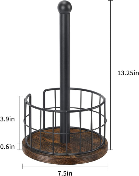 Standing Paper Towel Holder for Bathroom Countertop, Heavy Duty Wooden Base Paper Towel Rack for Kitchen