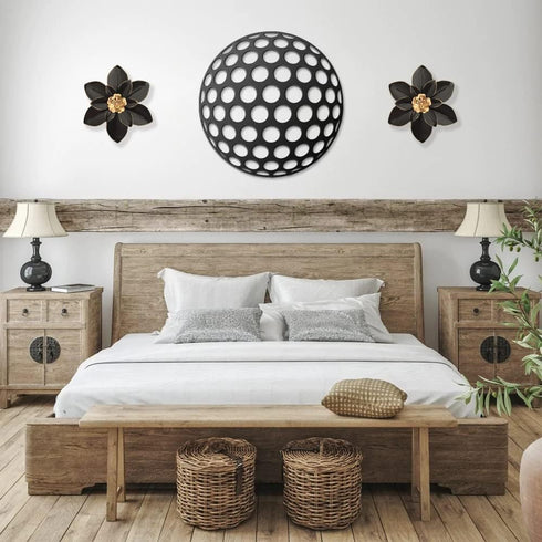 Metal Flower Wall Art Decor, 10“ Rustic Modern Floral Sculpture, Distressed Iron Wall Hanging for Indoor Outdoor