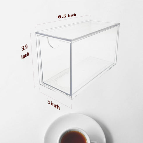 AZEZO 6-Pack 6 Tea Bag Drawers Organizer - Clear Plastic Drawer Tea Bag Holder; Stackable & Portable; Wider Size;