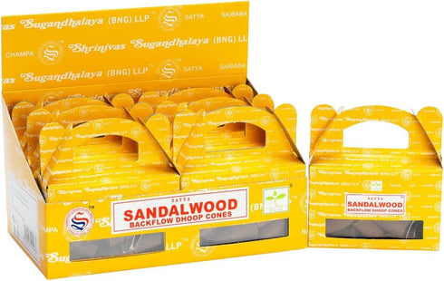 6pc Display - Satya Backflow Cones, 24pc Box/Sandalwood
