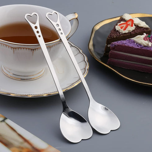 10-Piece Heart-Shaped Stainless Steel Dessert Spoon Set - Elegant Design for Home, Restaurant, Cafe
