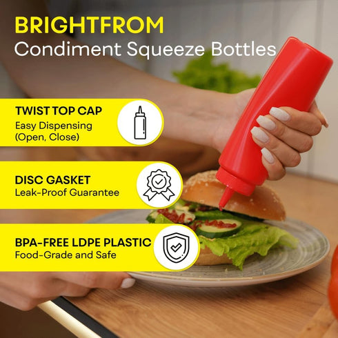 8 OZ 2 PACK BRIGHTFROM Condiment Squeeze Bottles, RED/YELLOW Empty Squirt Bottle with Wide Neck - Great for Ketchup