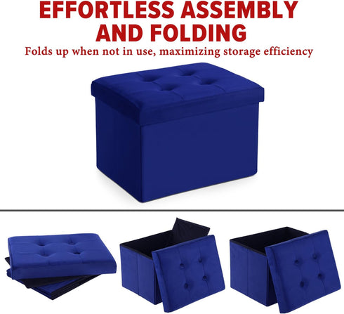 16X12X12IN LINMAGCO Small Velvet Ottoman with Storage Rectangle Foot Rest Under Desk Stool for Room Folding Ottoman