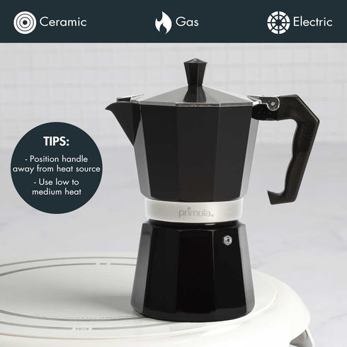 Primula Classic Stovetop Espresso and Coffee Maker, Moka Pot for Italian and Cuban Café Brewing, 6 Espresso Cups, Black
