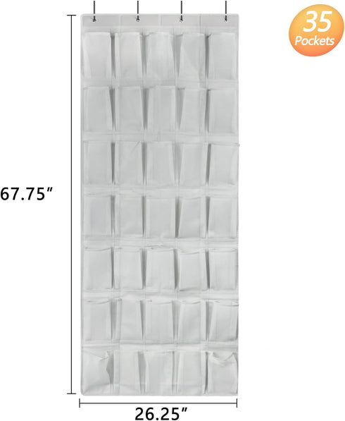 35 Large Pockets Over the Door Shoe Organizer, Hanging Shoe Storage Bag with 4 Metal Hooks for Large Capacity