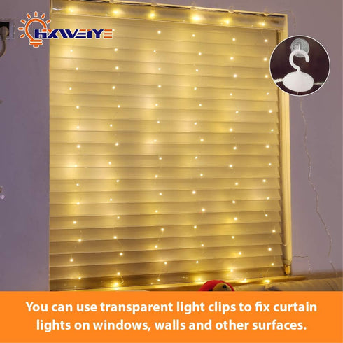 3.3x5Ft 8 96Led HXWEIYE Short Curtain Lights for Small Window, USB Plug in Warm White Fairy Light with Timer & Clips