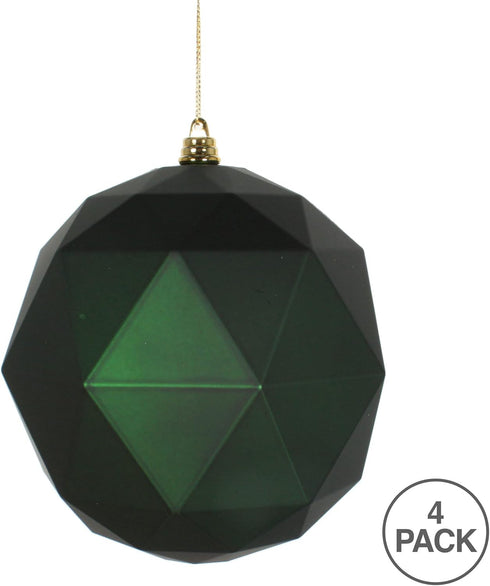 Vickerman 6" Christmas Ornament Geometric Ball, Emerald Matte Finish, Shatterproof Plastic, 4 Pack