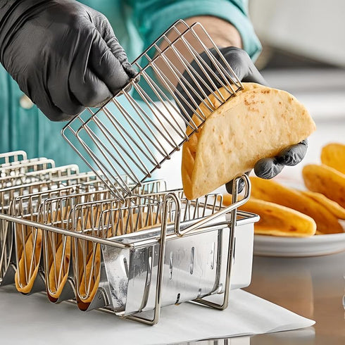 OCS Parts Pro Chef Series Taco Fryer Basket, 12" x 6 1/2" x 4 1/2" Nickel-Plated Steel with Rubberized Handle