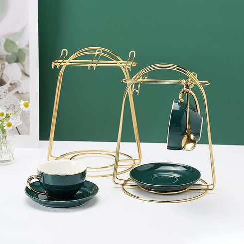 Coffee Mug Holder, 4 Hooks Coffee Cup Holder, Metal Iron Gold Countertop Coffee Mug Tree Holder Stand for Counter Cabinet Desktop Home Kitchen Decor by EUBUY