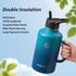 COKTIK 64 oz Insulated Water Bottle Jug with Straw and Handle, Double Walled Stainless Steel Flask, 3 Reusable Lids