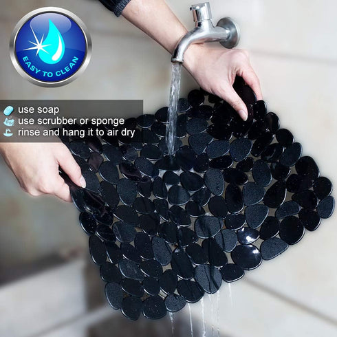 Bligli Pebble Sink Mat for Stainless Steel/Ceramic Sinks, 2 Pack, PVC Sink Protectors, 15.7 x 11.8 inch, Black