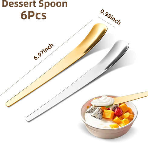 Ziha OTZMA 6-Piece Set, (3 3 Dessert Spoons Premium Stainless Steel Tea Spoons for Dessert, Ice Cream, Fruit Salads