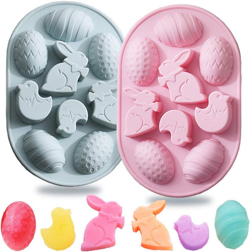 2 Pack Easter Rabbit Bunny Egg Silicone Molds, 3D Easter-theme Baking Mould Tray for DIY Baking Tool, Chocolate Cake