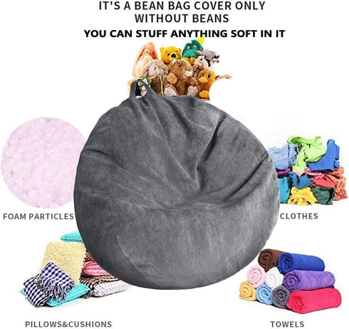 Stuffed Animal Storage Bean Bag Chair Cover (No Filler) Washable Ultra Soft Corduroy Bean Bag Cover for Organizing Plush Toys or Textile, Sack Bean Bag for Adults, Teens by Kisoy