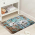 Farmhouse Floral Flower Bath Mat, Teal Daisy Rustic Wooden Plank Non-Slip Soft Doormat for Indoor Outdoor