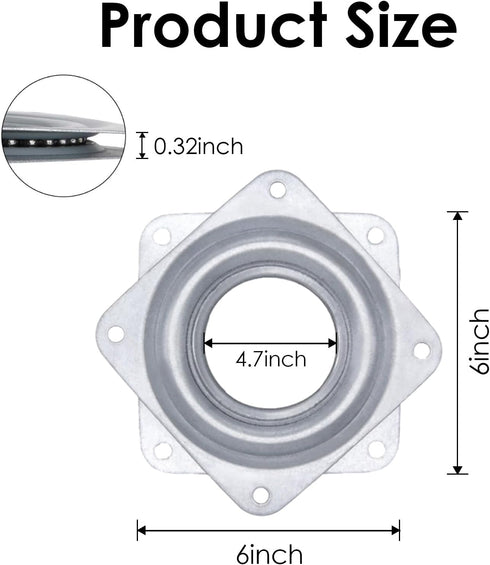 Square 6 Inches Lazy Susans Turntable Bearings - 500LB Capacity Rotating Bearing Plate for Kitchen