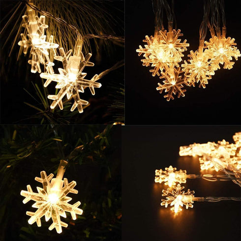 WFGGEH 10ft 20 Snowflake String Lights, LED USB Powered Snowflake Fairy String Lights Warm White for Christmas Birthday