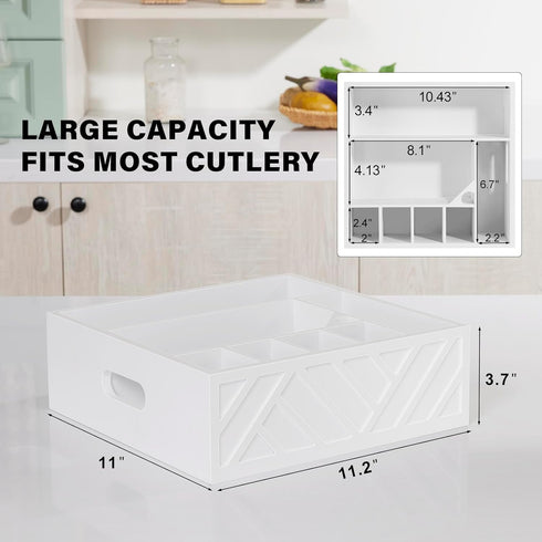 Utensil Holder for Party - Rustic Wood Silverware Caddy with 7 Compartments for Plates and Utensils