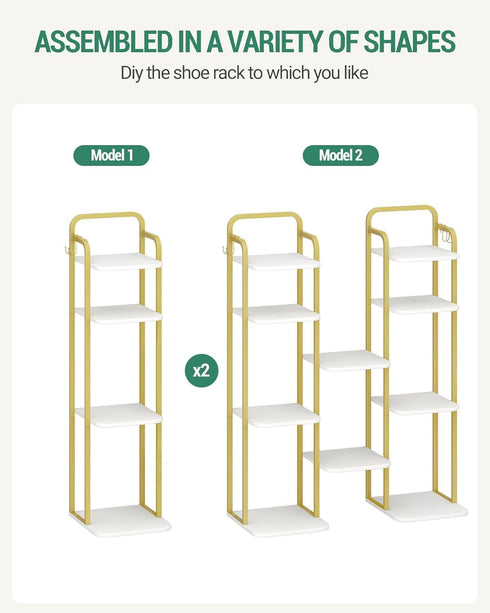 6 2 SR04213A Hzuaneri Tiers Vertical Shoe Rack, Narrow Shoe Tower, Tall Shoes Shelf with Hooks, Adjustable Shelves