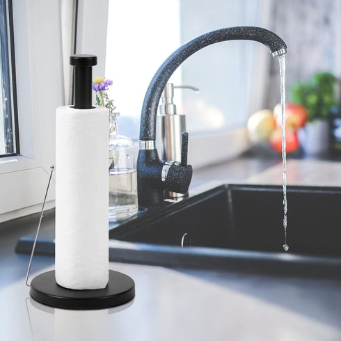 Paper Towel Holder, Stainless Steel Countertop Dispenser for Kitchen and Dining Room - Black