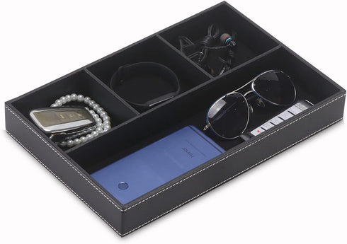 Desktop Storage Organizer, Nightstand or Dresser Valet Tray, PU Leather Drawer Storage Box