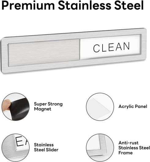KitchenTour Dishwasher Magnet Clean Dirty Sign, Premium Stainless Steel Grade 304 Non-Scratch Magnet for Dishwasher,