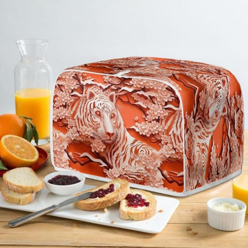 2 Slice Toaster Cover, Tiger Bread Machine Cover, Orange Paper Carved Animal Anti-scratch Polyester Bakeware