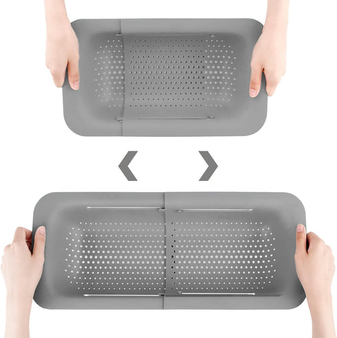 Collapsible Colander Kitchen Strainer, Extendable Food Drain Basket for Fruits, Vegetables, Noodles (Grey)