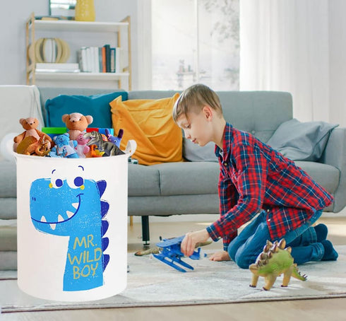 19.7" Dinosaur Laundry Basket, Kids Toys Storage Bin, Waterproof Baby Clothes Hamper with Handles, Collapsible Nursery