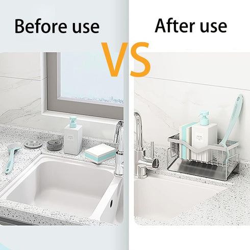 MINGFANITY 304 Kitchen Sink Caddy Sponge Holder, Quick Draining, SUS Stainless Steel Sponge Organizer, Basket