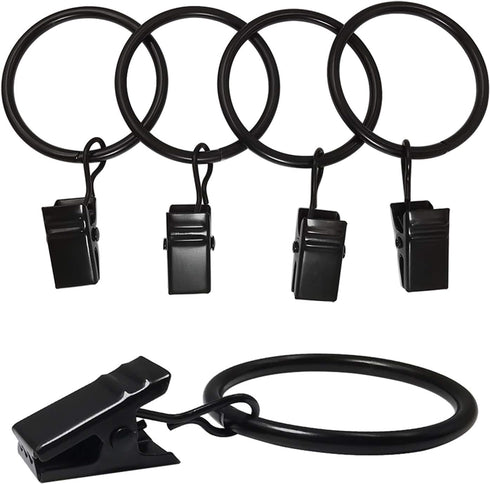 40 Pack Curtain Rings with Clips, Drapery Clips with Rings, Fits up to 1 in Curtain Rod, Black