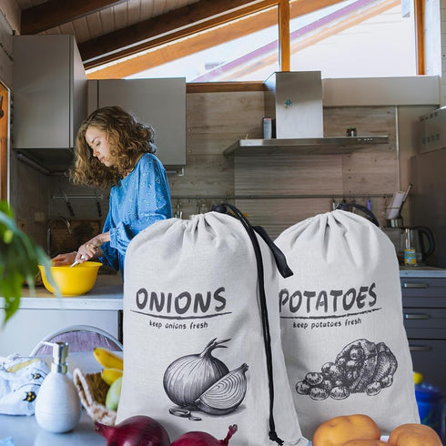 Reusable Potato Onion Storage Bag, 2 Packs with Drawstring Closure for Pantry Vegetable Storage