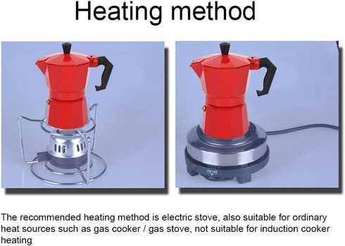 Classic Stovetop Espresso Maker, 6-Cup Capacity Aluminum Coffee Machine Moka Pot for Home or Office Use (Red)