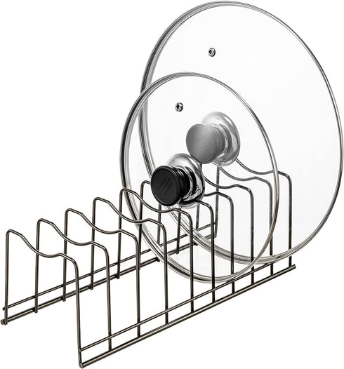 Pot Lid Holder Organizer, Kitchen Countertop Storage Rack for Bakeware, Pots & Pans, Stainless Steel