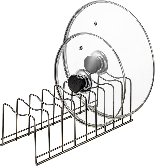 Pot Lid Holder Organizer, Kitchen Countertop Storage Rack for Bakeware, Pots & Pans, Stainless Steel