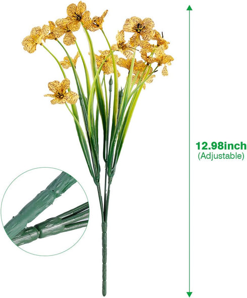 12 Bundles Artificial Flowers, UV Resistant Faux Plastic Plants for Garden Porch Window Box Decorating (Yellow)