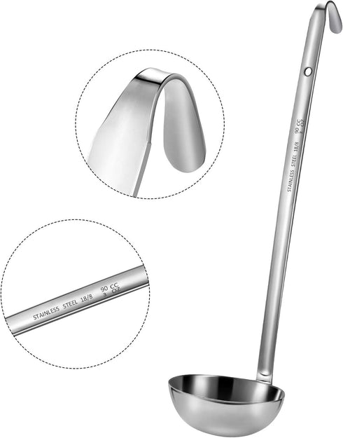 meekoo 3 Pieces Stainless Steel Ladle, Soup Handle with Pouring Rim for Cooking Soup Sauce, 3 oz