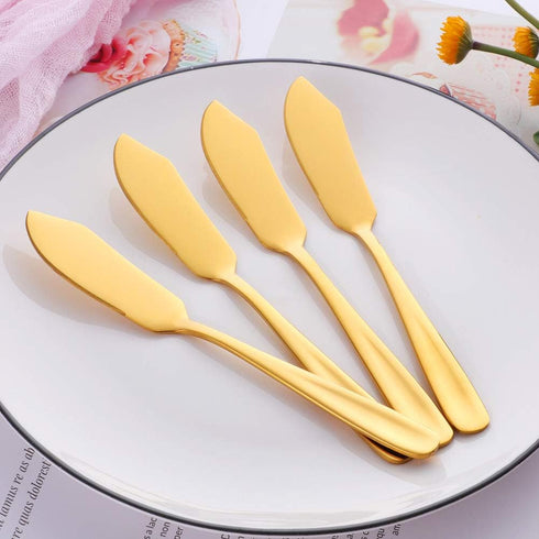 Stainless Steel Cheese Dessert Knives, Set of 6, Breakfast Butter Knife, Slicer Sandwich Spreader (Gold)