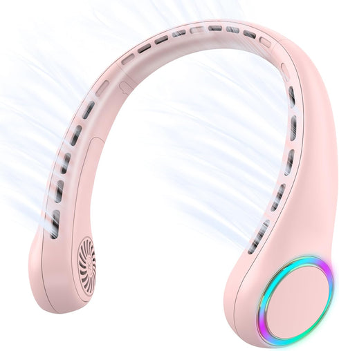 Portable Neck Fan - 4000mAh Air Conditioner with 5-17H Lifespan, 3 Adjustable Speeds, 64 Cool Lights (Pink)