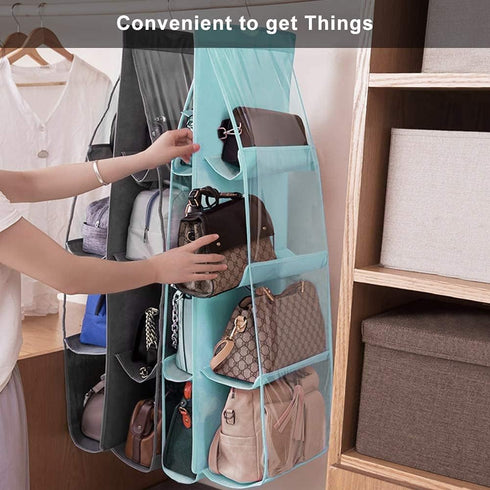 Lirex Light Blue Handbag Hanging Purse Organizer, 8 Pocket Oxford Cloth Storage Hanger for Family Closet Bedroom